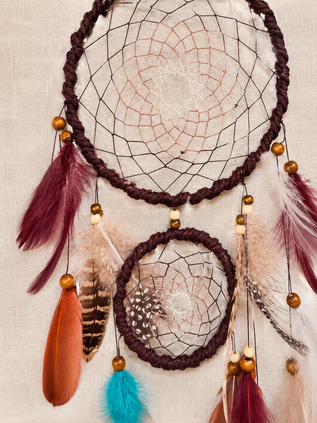 Boho Double Ring Dream Catcher — Handmade Wall Hanging, 55 cm