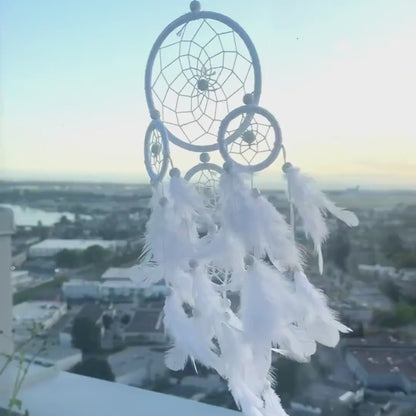 Small White Multi-Ring Dreamcatcher | Handmade Boho Wall Decor | In Whispers